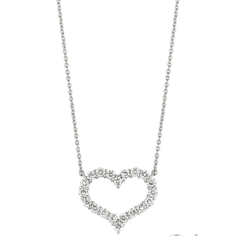 Round Cut 0.50 Carat Natural Diamond Heart Necklace 14 Karat White Gold For Sale