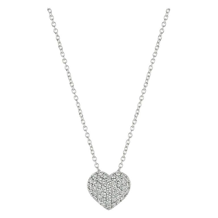 0.50 Carat Natural Diamond Heart Necklace Pendant 14 Karat White Gold G SI For Sale