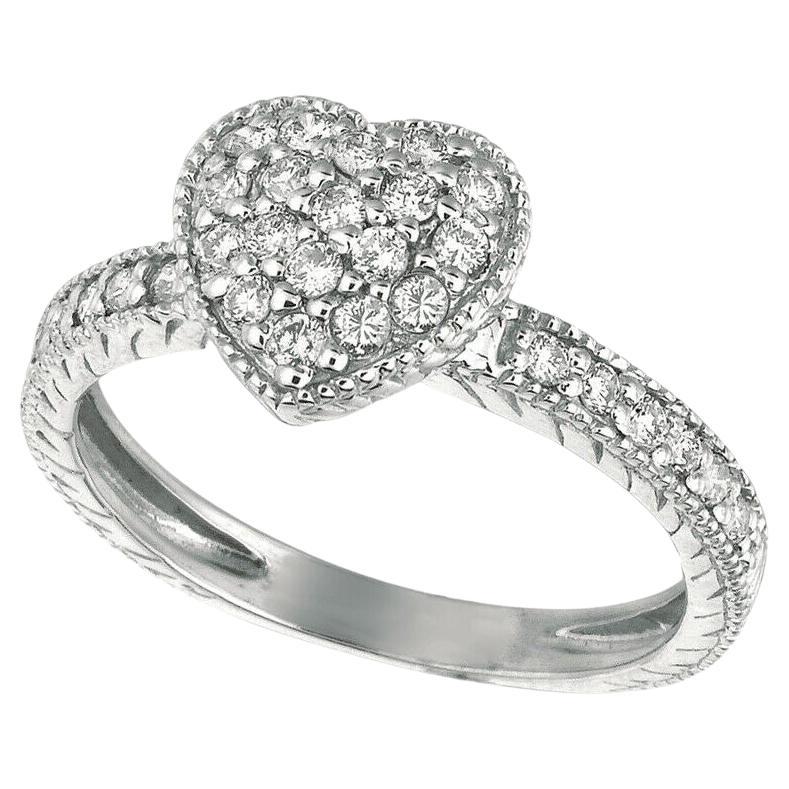 0.50 Carat Natural Diamond Heart Ring G SI 14K White Gold Condition New with Tag