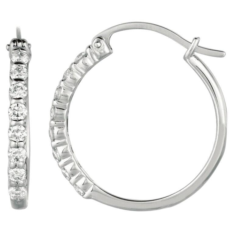 0.50 Carat Natural Diamond Hoop Earrings GSI 14k White Gold For Sale