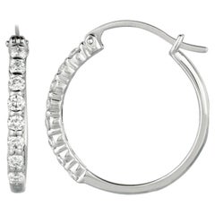 0.50 Carat Natural Diamond Hoop Earrings GSI 14k White Gold