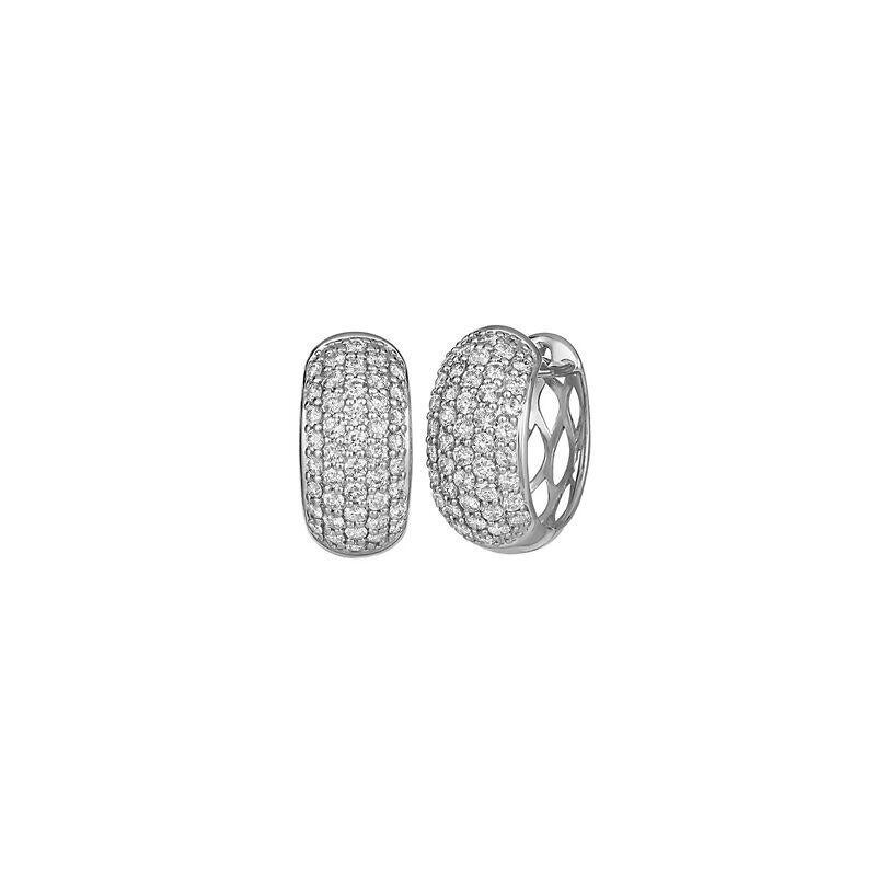 Round Cut 0.50 Carat Natural Diamond Hoop Huggie Earrings G SI 14k White Gold For Sale