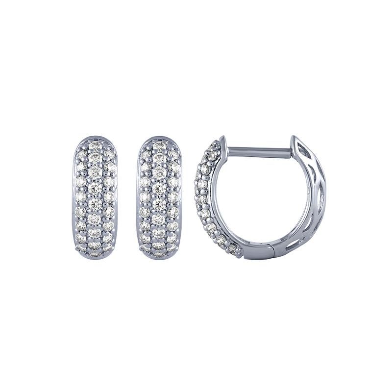 0.50 Carat Natural Diamond Hoop Huggie Earrings G SI 14k White Gold In New Condition For Sale In New York, NY