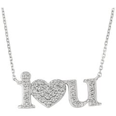 0.50 Carat Natural Diamond I Love U Necklace 14 Karat White Gold G SI