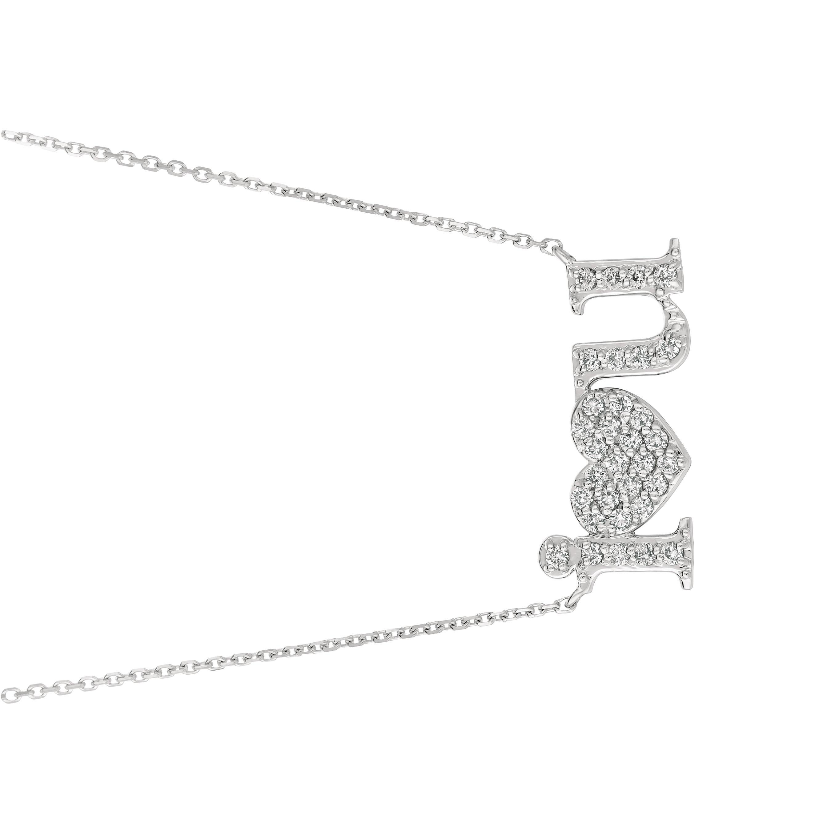 0.50 Quilates Diamante Natural I Love U Collar Oro Blanco 14 Kilates G SI Corte redondo en venta
