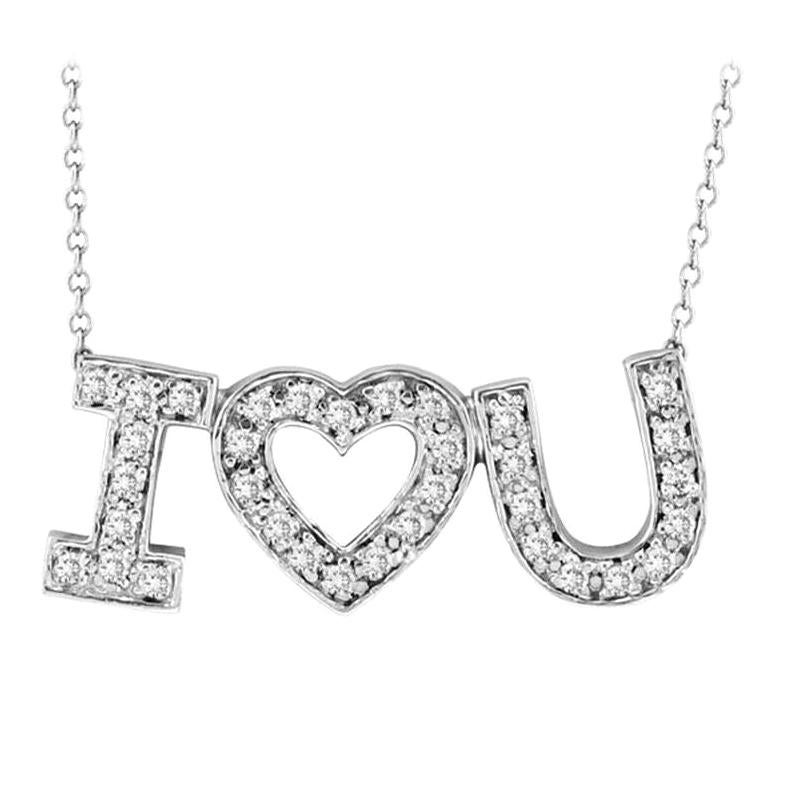 0.50 Carat Natural Diamond I Love You Necklace Pendant 14K White Gold G SI For Sale