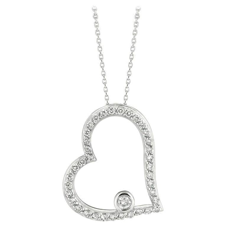 0.50 Carat Natural Diamond Large Heart Necklace Pendant 14 Karat White Gold For Sale