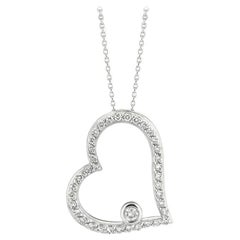 0.50 Carat Natural Diamond Large Heart Necklace Pendant 14 Karat White Gold