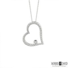 0.50 Carat Natural Diamond Large Heart Necklace Pendant 14 Karat White Gold