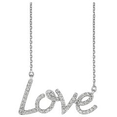 0.50 Carat Natural Diamond Love Necklace Pendant 14 Karat White Gold G SI