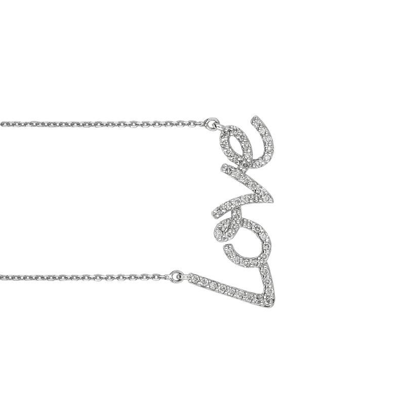 Round Cut 0.50 Carat Natural Diamond Love Necklace Pendant 14 Karat White Gold G SI For Sale