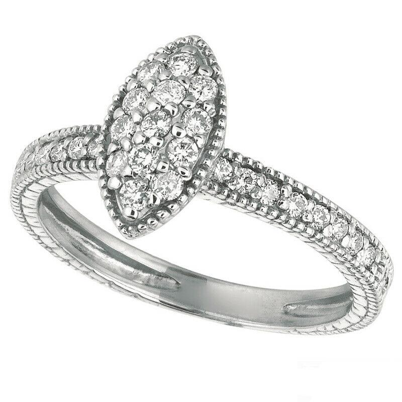 Im Angebot: 0,50 Karat natürlicher Diamant in Marquise-Form Ringband G SI 14K Weißgold () 2