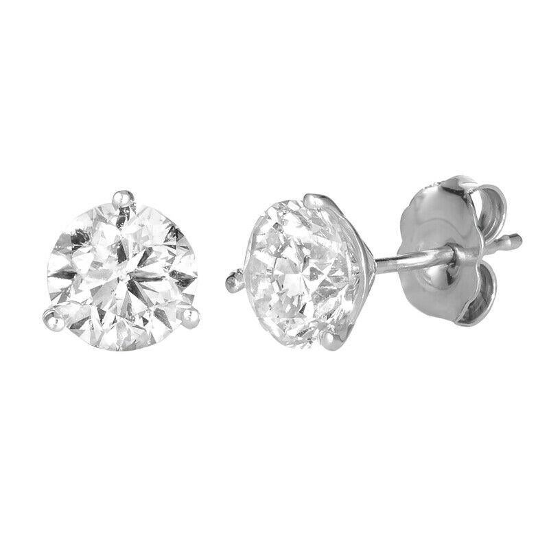 Contemporary 0.50 Carat Natural Diamond Martini 3 Prong Stud Earrings G SI 14K White Gold For Sale