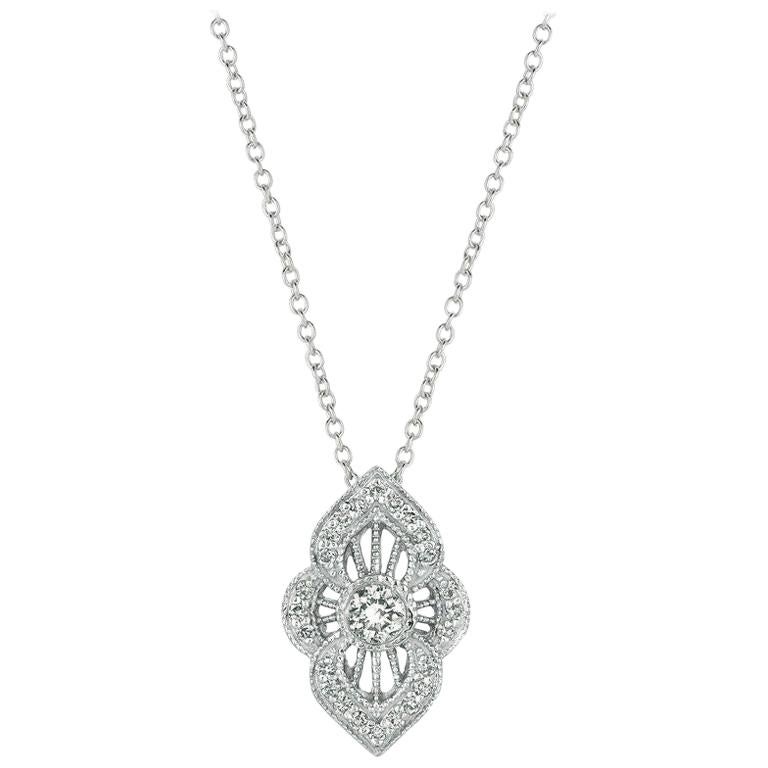 0.50 Carat Natural Diamond Necklace 14 Karat White Gold G SI Chain For Sale