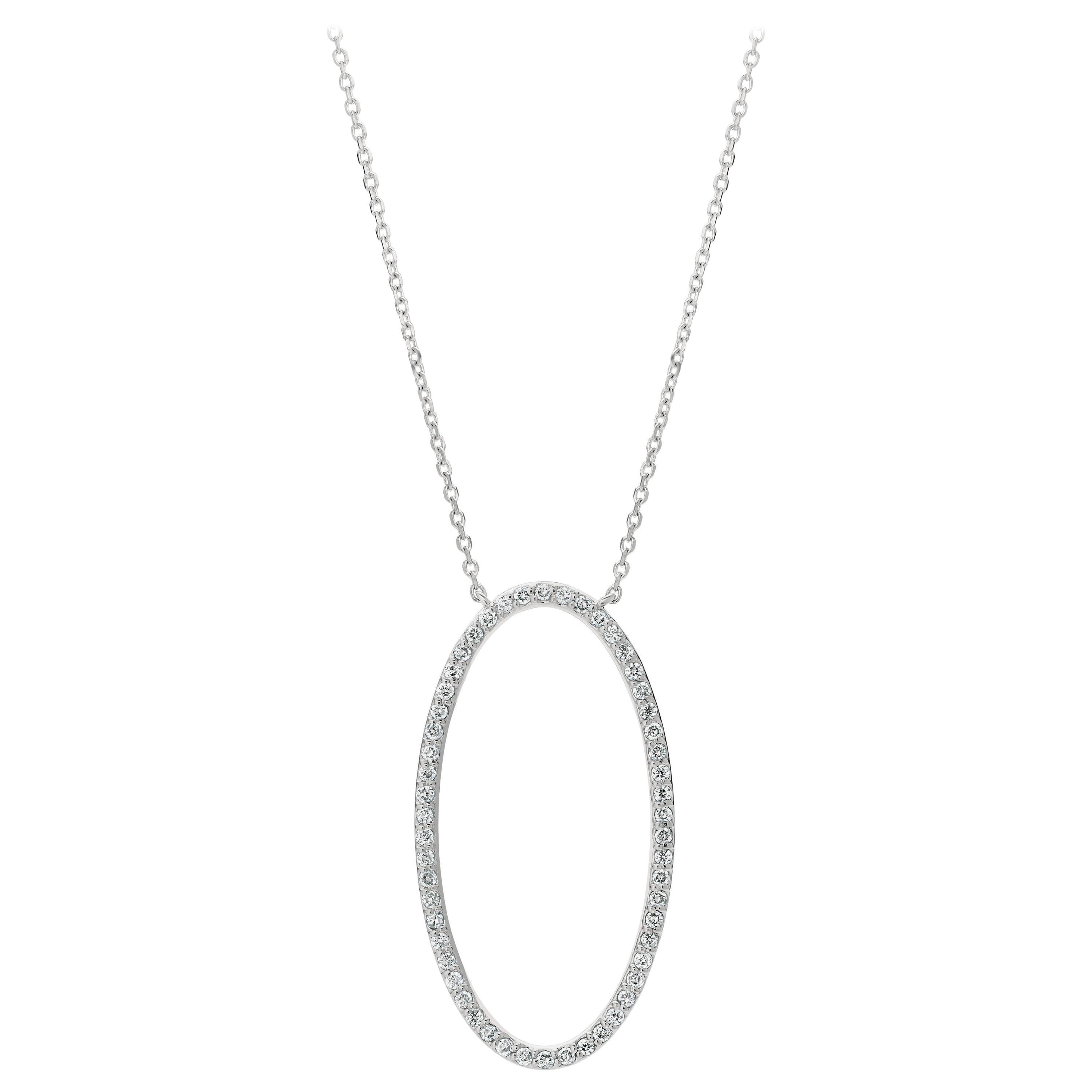 0.50 Carat Natural Diamond Oval Shape Pendant Necklace 14 Karat White Gold Chain