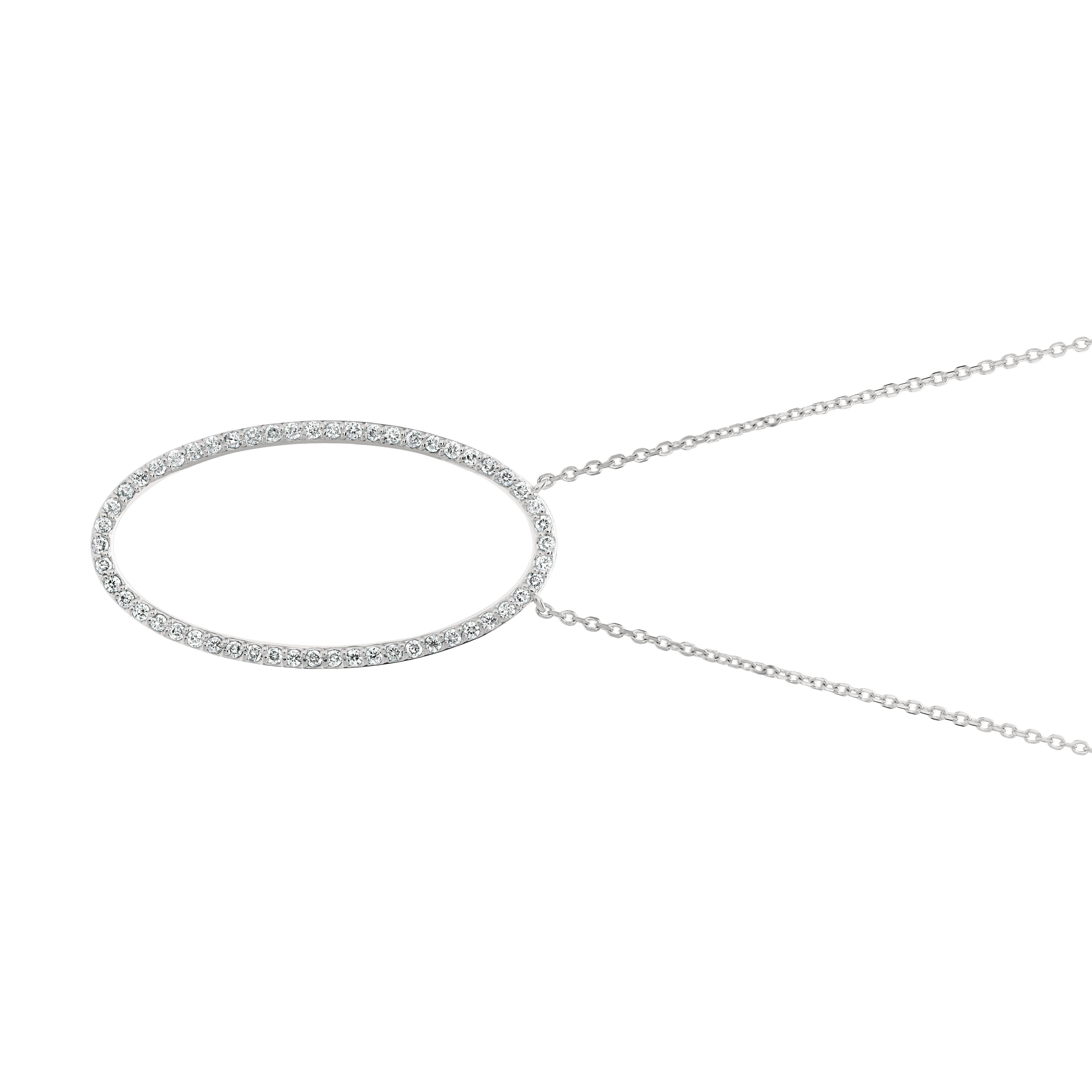Contemporary 0.50 Carat Natural Diamond Oval Shape Pendant Necklace 14 Karat White Gold Chain For Sale