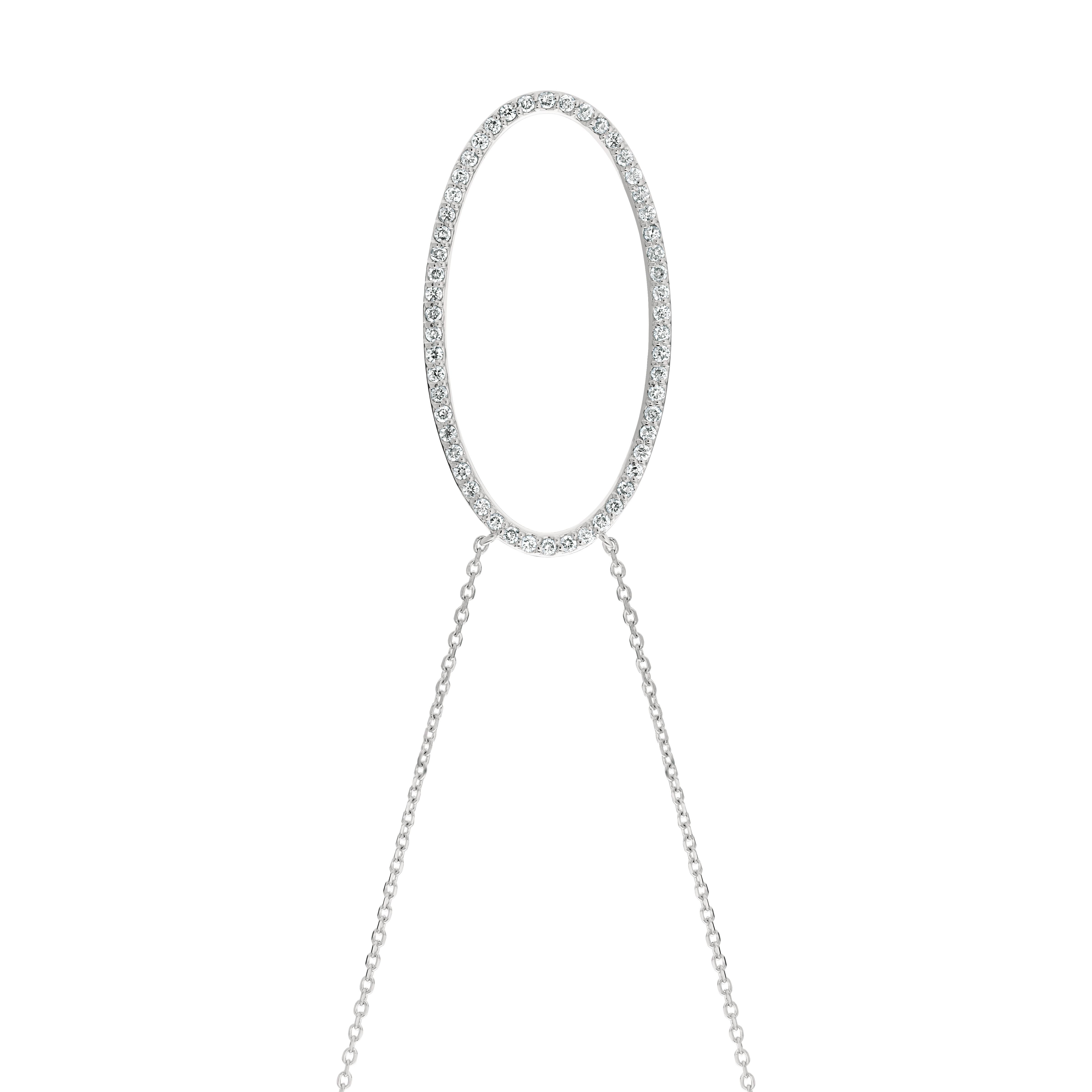 Round Cut 0.50 Carat Natural Diamond Oval Shape Pendant Necklace 14 Karat White Gold Chain For Sale