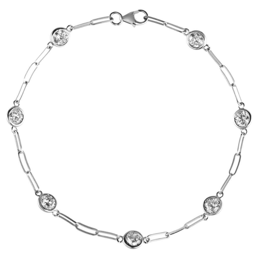 0.50 Carat Natural Diamond Paper Clip Bracelet G SI 14K White Gold 7'' For Sale