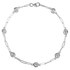 0.50 Carat Natural Diamond Paper Clip Bracelet G SI 14K White Gold 7''