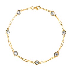 0.50 Carat Natural Diamond Paper Clip Bracelet G SI 14k Yellow Gold