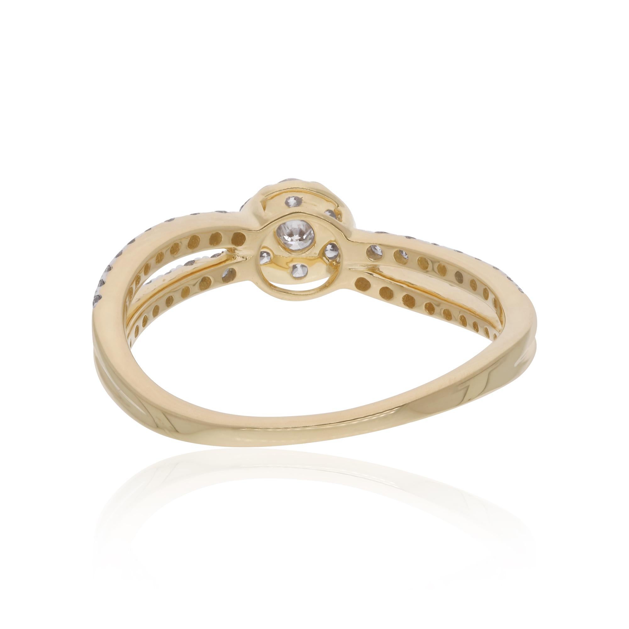 Women's 0.50 Carat Natural Diamond Pave Ring 14 Karat Yellow Gold Handmade Fine Jewelry For Sale