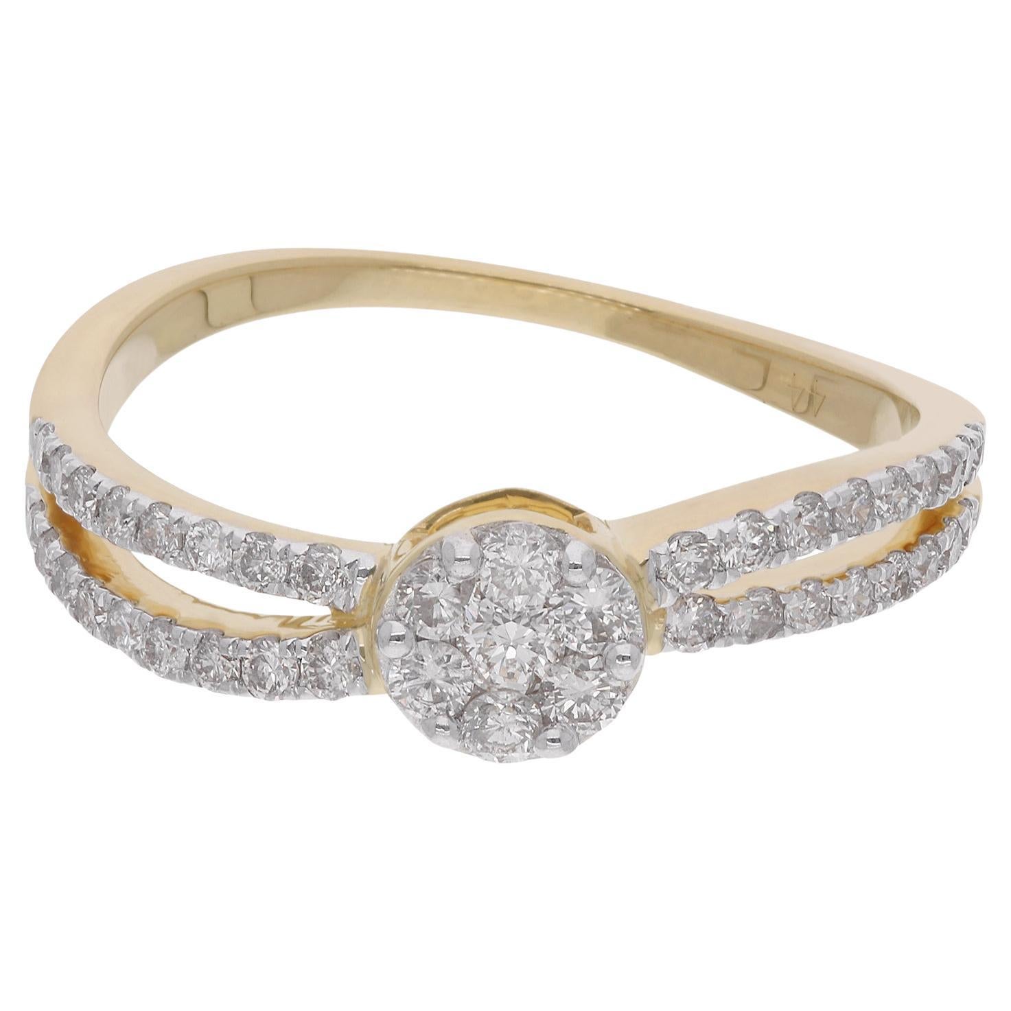 0.50 Carat Natural Diamond Pave Ring 14 Karat Yellow Gold Handmade Fine Jewelry For Sale