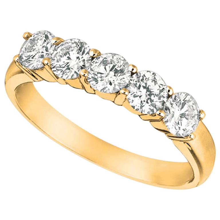 0.50 Carat Natural Diamond Ring G SI 14 Karat Yellow Gold 5 Stones For Sale