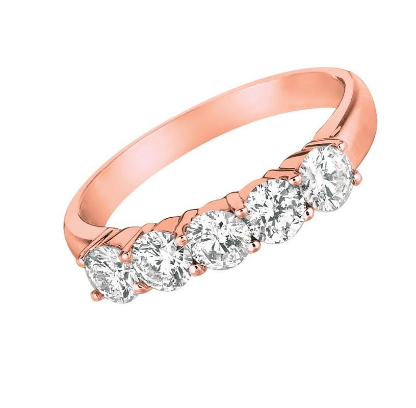 0,50 Quilates Anillo Diamante Natural G SI 14 Quilates Oro Rosa 5 Piedras Contemporáneo en venta