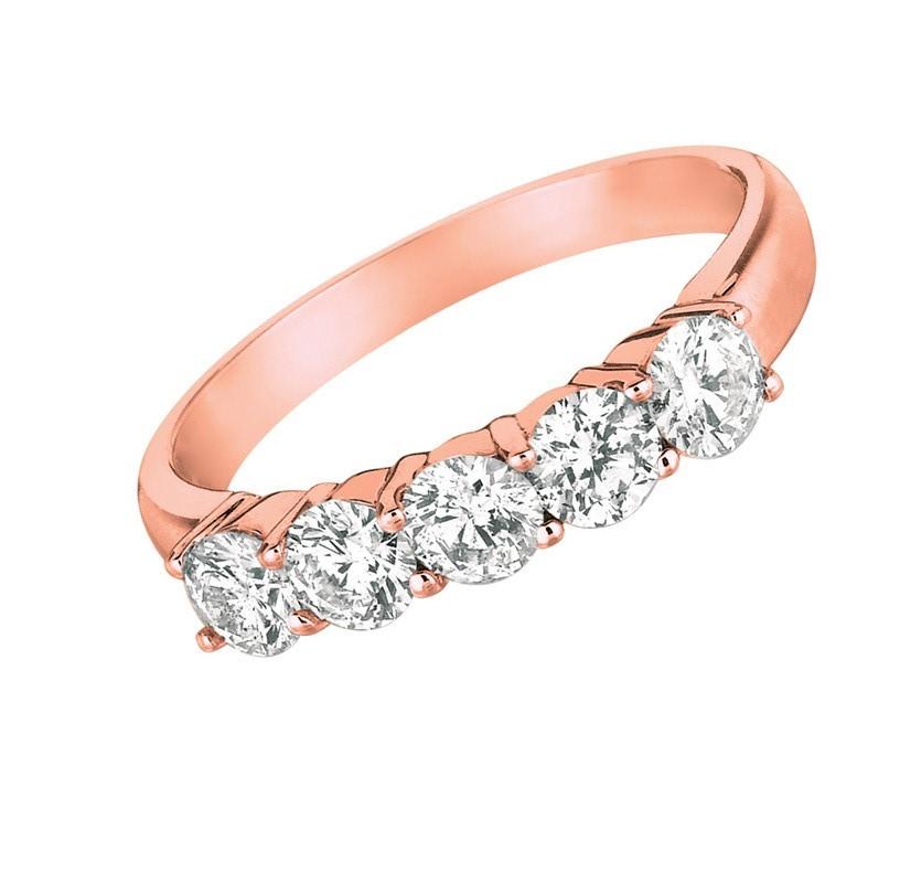 Contemporary 0.50 Carat Natural Diamond Ring G SI 14 Karat Rose Gold 5 Stones For Sale