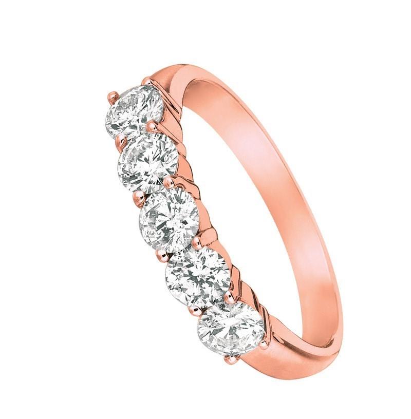 Rose Cut 0.50 Carat Natural Diamond Ring G SI 14 Karat Rose Gold 5 Stones For Sale