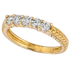 0.50 Carat Natural Diamond Ring G SI 14k Yellow Gold 5 Stones