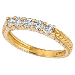 0.50 Carat Natural Diamond Ring G SI 14k Yellow Gold 5 Stones