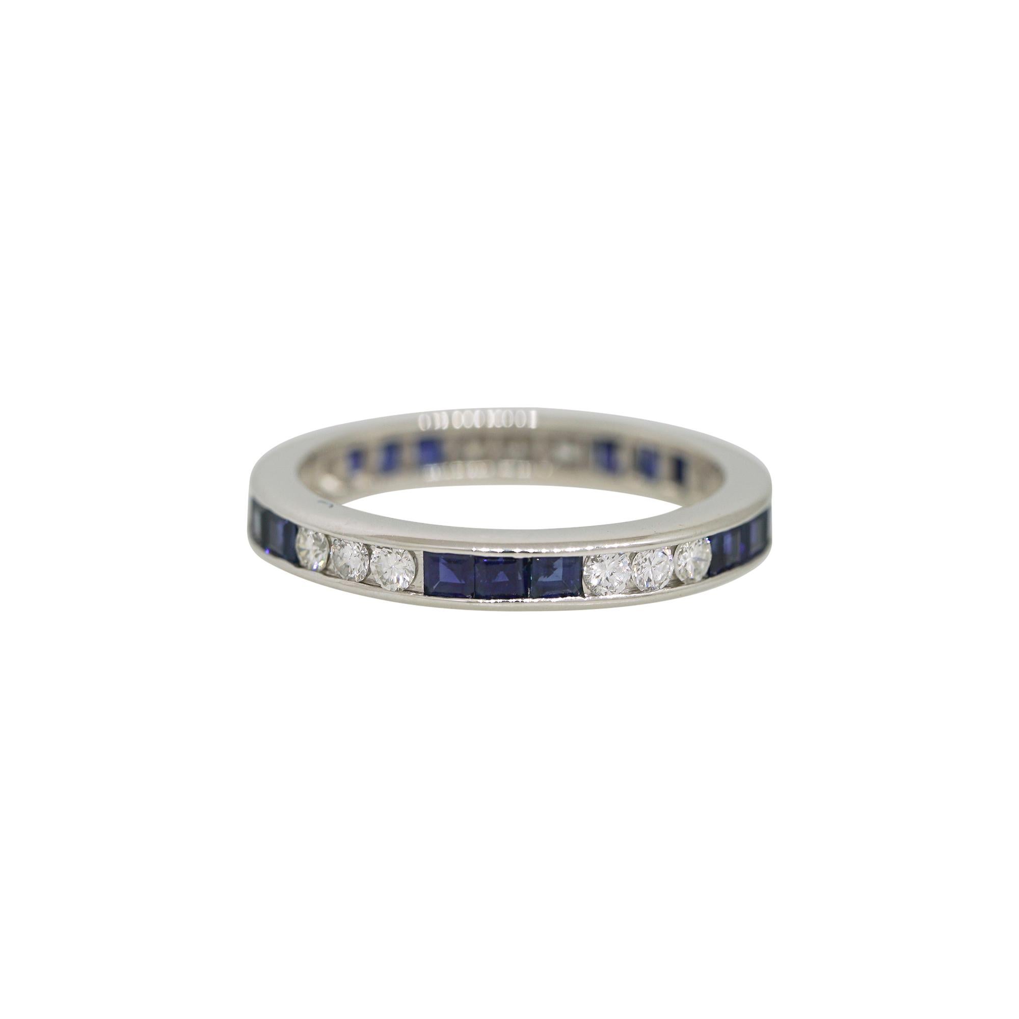 Round Cut 0.50 Carat Natural Diamond & Sapphire Eternity Band 18 Karat In Stock