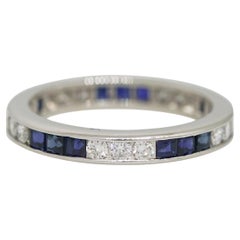 0.50 Carat Natural Diamond & Sapphire Eternity Band 18 Karat In Stock