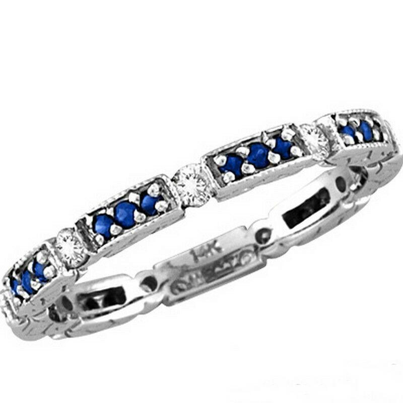 For Sale:  0.50 Carat Natural Diamond & Sapphire Ring Band 14K White Gold 2