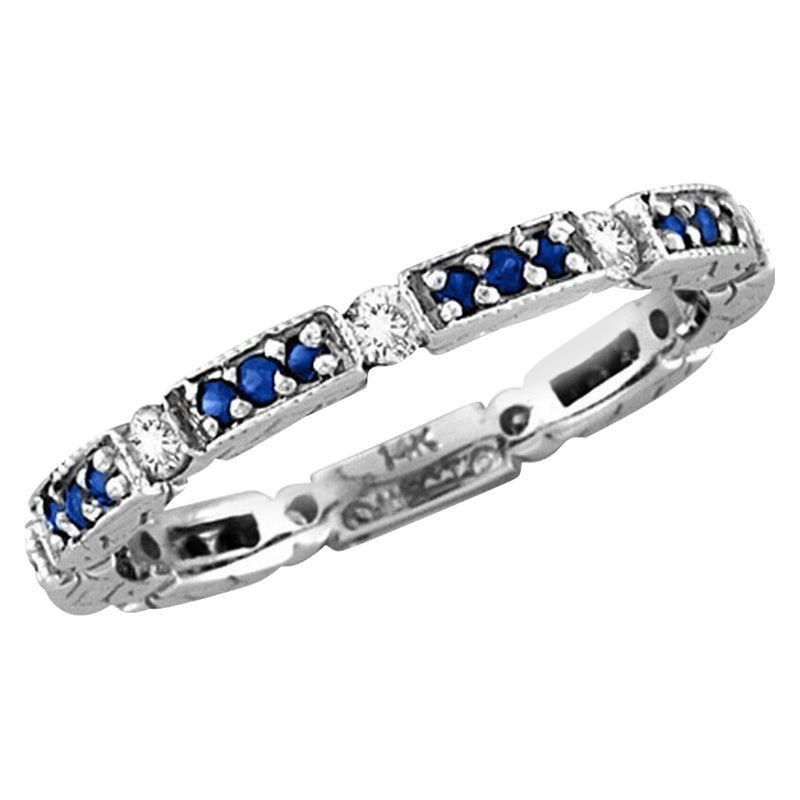 Bague en or blanc 14 carats avec diamants et saphirs naturels de 0,50 carat