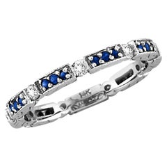 Bague en or blanc 14 carats avec diamants et saphirs naturels de 0,50 carat