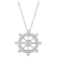 0.50 Carat Natural Diamond Ship Wheel Necklace 14 Karat White Gold G SI Chain