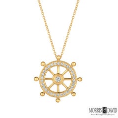0.50 Carat Natural Diamond Ship Wheel Necklace 14 Karat White Gold G SI Chain