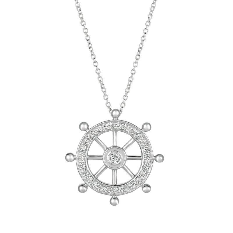 Contemporary 0.50 Carat Natural Diamond Ship Wheel Necklace 14 Karat White Gold G SI Chain For Sale