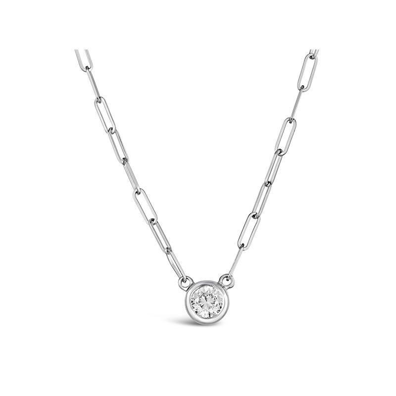 0.50 Carat Natural Diamond Solitaire Paper Clip Necklace 14K White Gold

100% Natural Diamonds, Not Enhanced in any way
0.50CT
G-H 
SI  
14K White Gold,   Bezel set,   2.40 gram
L:18''
1 diamond

N5270.50W-PC
ALL OUR ITEMS ARE AVAILABLE TO BE