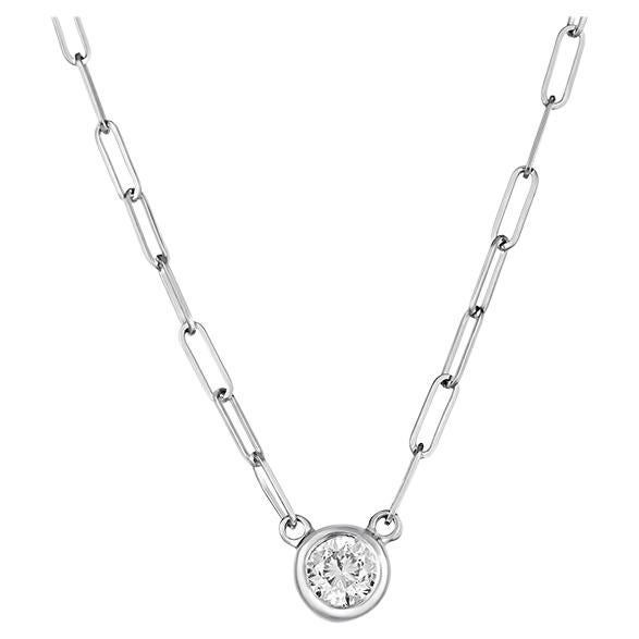 0.50 Carat Natural Diamond Solitaire Paper Clip Necklace 14K White Gold 18''