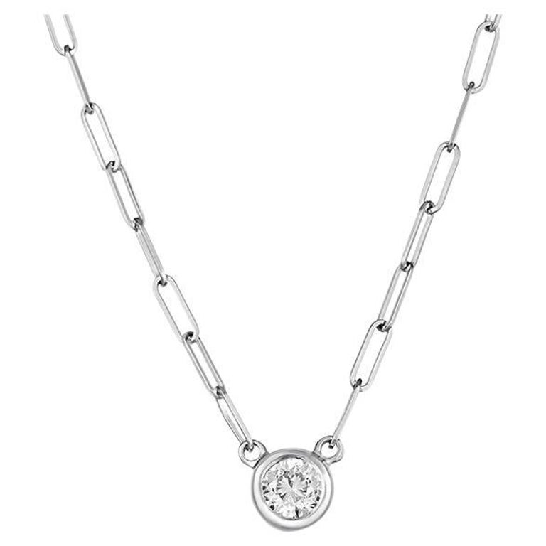 0.50 Carat Natural Diamond Solitaire Paper Clip Necklace 14K White Gold