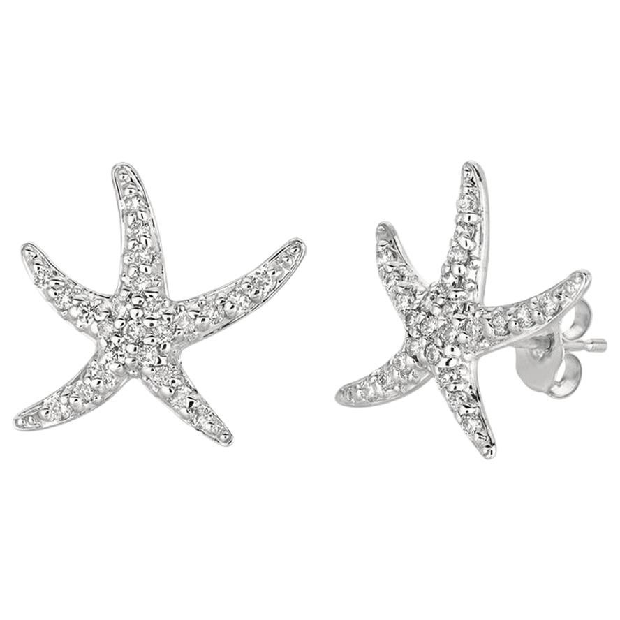 0.50 Carat Natural Diamond Starfish Earrings G SI 14 Karat White Gold For Sale