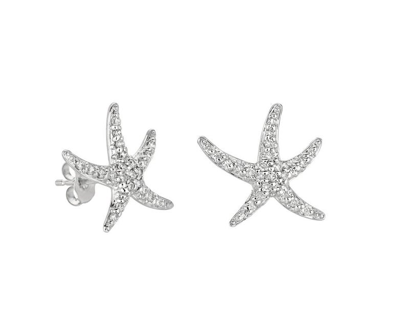 0.50 Carat Natural Diamond Starfish Earrings G SI 14 Karat White Gold ...