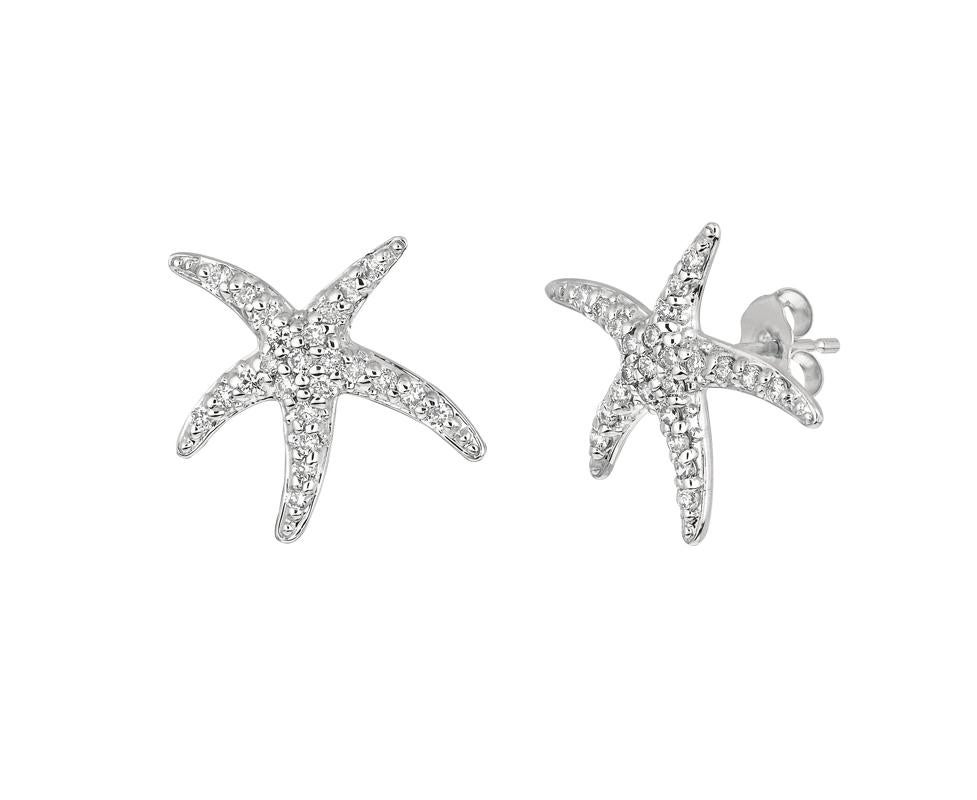 Contemporary 0.50 Carat Natural Diamond Starfish Earrings G SI 14 Karat White Gold For Sale