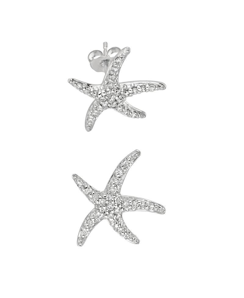 Taille ronde Boucles d'oreilles Étoile de mer en or blanc 14 carats avec diamants naturels de 0,50 carat G SI en vente