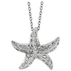 0.50 Carat Natural Diamond Starfish Necklace Pendant 14 Karat White Gold Chain