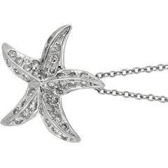 0.50 Carat Natural Diamond Starfish Necklace Pendant 14 Karat White Gold Chain