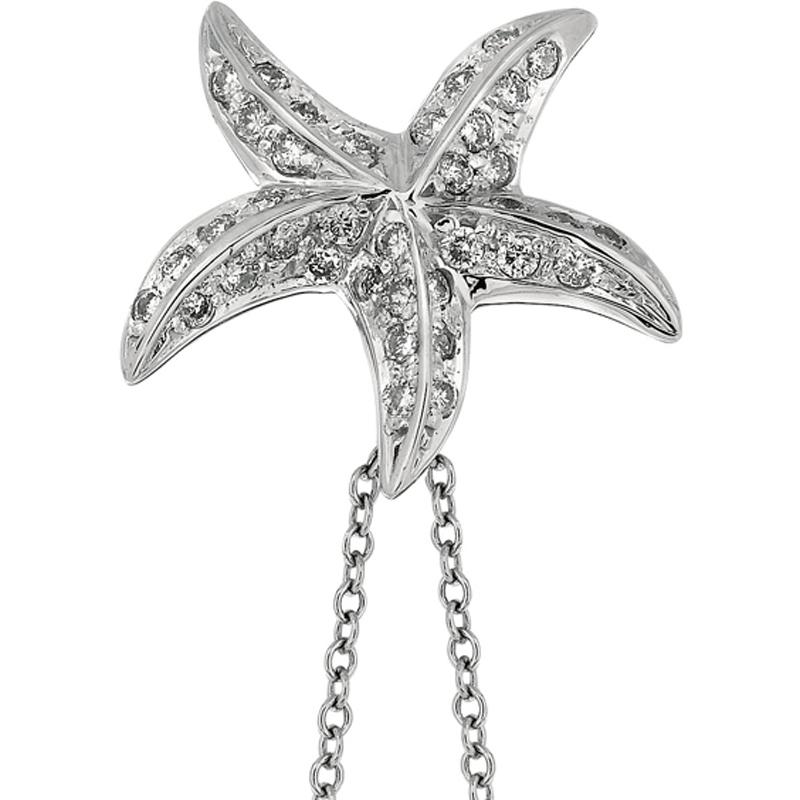Contemporary 0.50 Carat Natural Diamond Starfish Necklace Pendant 14 Karat White Gold Chain For Sale